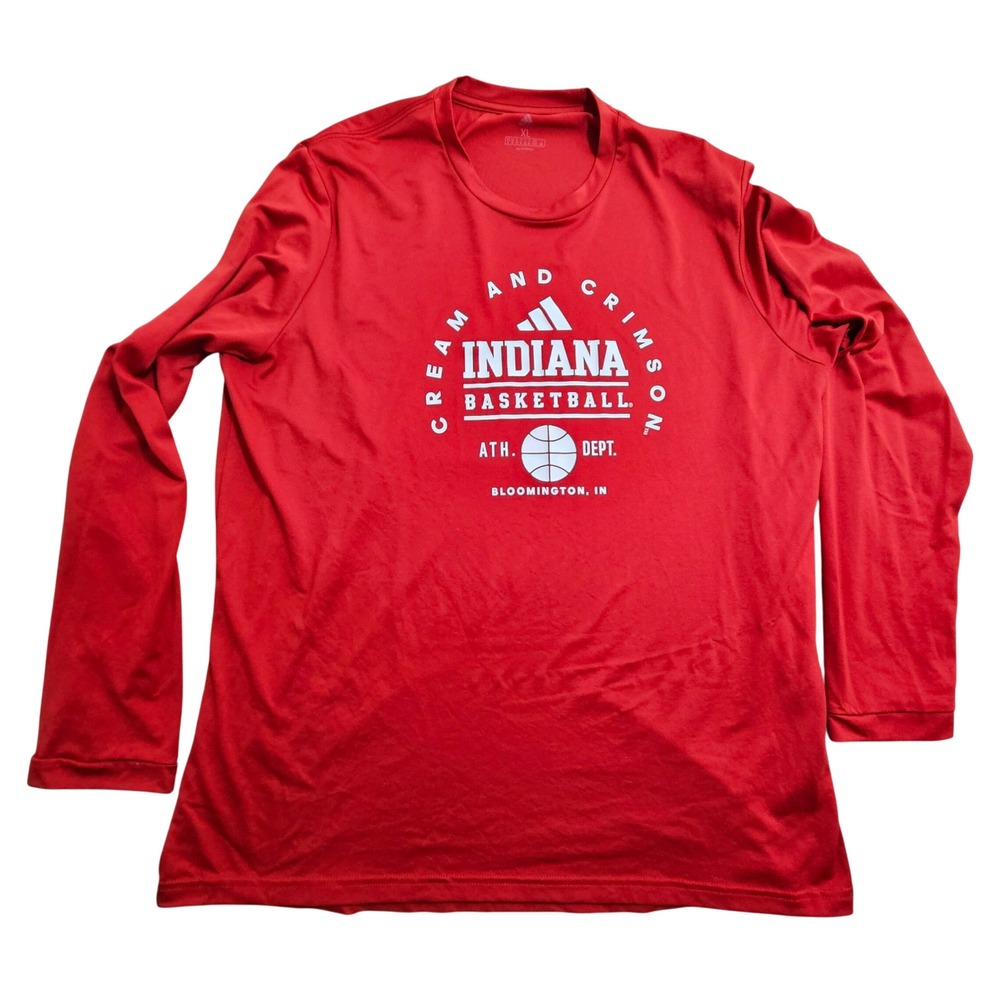 Adidas Indiana Basketball Shirt XL Red AEROREADY Long Sleeve‎ Graphic Tee *